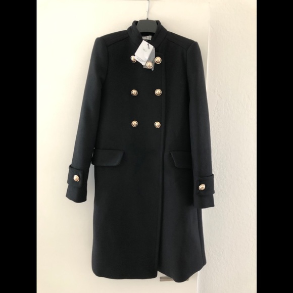 mango black coat gold buttons